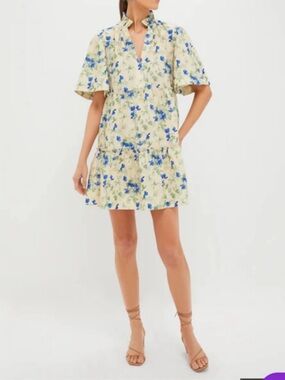 Tuckernuck Cream Mini Dress with Blue Floral Motif